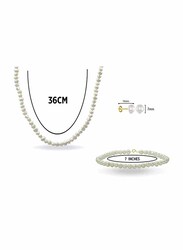 Vera Perla 3-Pieces 10K Gold Jewellery Set for Women, with Necklace, Bracelet and Earrings, with Pearl Stones, White