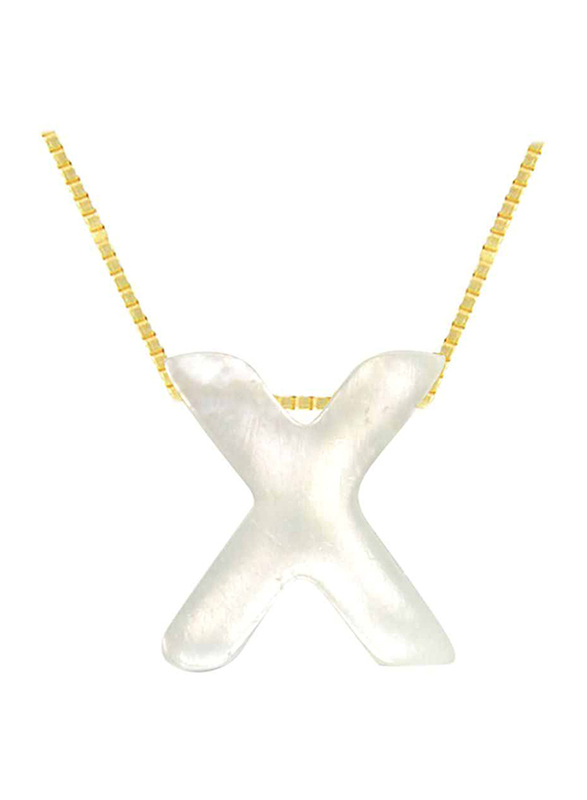 Vera Perla 18k Yellow Gold X Letter Pendant Necklace for Women, with Mother of Pearl Stone, White/Gold