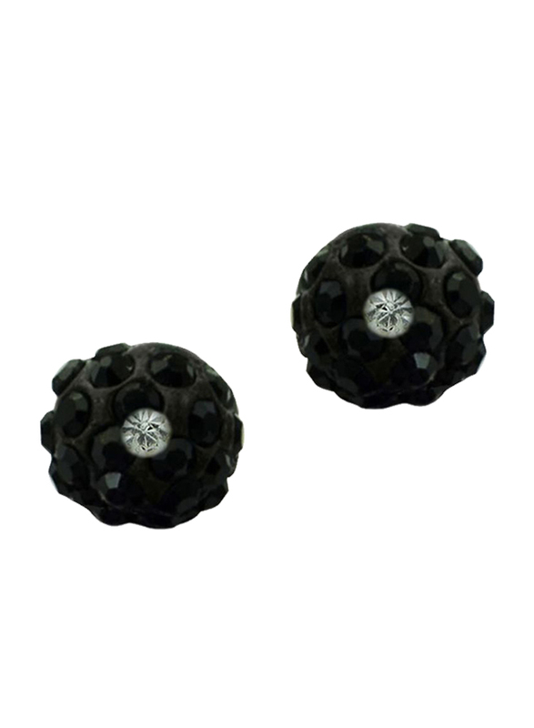 Vera Perla 18K Solid Black Gold Stud Earrings for Women, with 10 mm Crystal Ball, Black