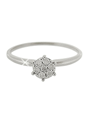 Vera Perla 18K Solid White Gold Fashion Ring for Women, with Solitaire 0.07 ct Genuine Diamonds, Silver, US 6.5