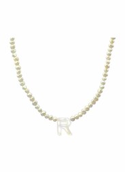 Vera Perla 10K Gold Strand Pendant Necklace for Women, with Letter R and Pearl Stones, White