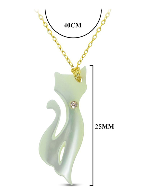 Vera Perla 18K Gold Pendant Necklace for Women, with Cat Crystal Mother of Pearl Stone, White