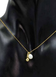 Vera Perla 18K Solid Gold Pendant Necklace for Women, with 7-12mm Pearl Stone, Gold/White