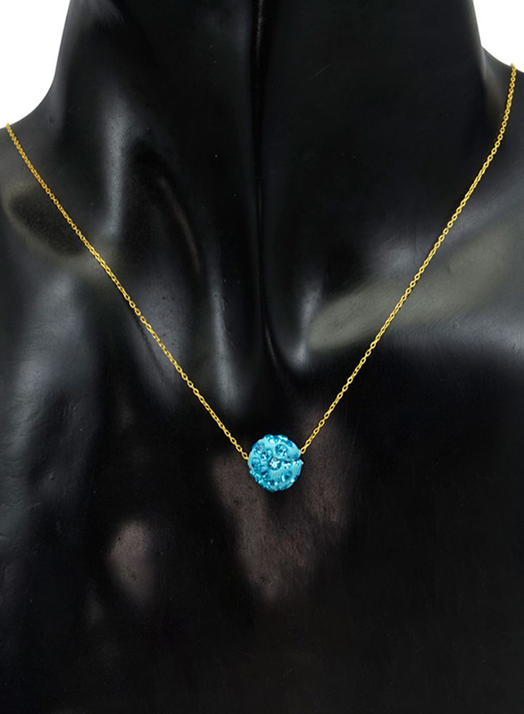 Vera Perla 18K Solid Yellow Gold Simple Necklace for Women, with 10mm Crystal Ball Pendant, Aqua/Gold
