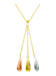 Vera Perla 18K Solid 3 Tone Gold Pendant Necklace for Women, with 7 mm Drop Pearl Stone, Gold/Orange/Pink/Silver