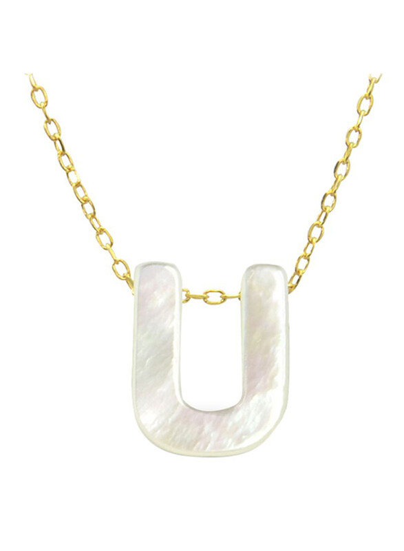 

Vera Perla 18K Gold U Letter Pendant Necklace for Women, with Mother of Pearl Stone, White/Gold