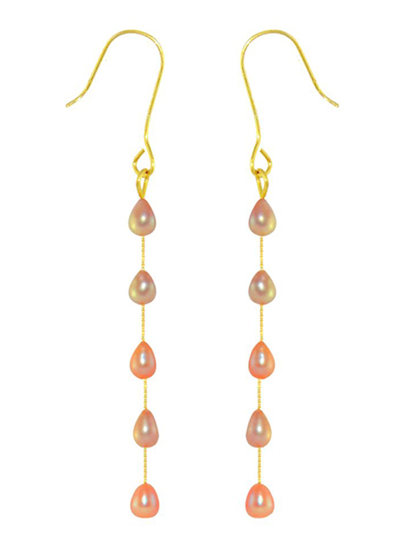 Vera Perla 18K Gold Opera Drop Earrings for Women, with 7mm Pearl Stone, Rose Gold