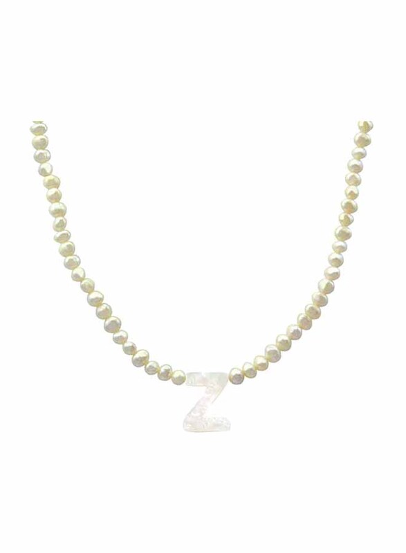 Vera Perla 10K Gold Strand Pendant Necklace for Women, with Letter Z and Pearl Stones, White