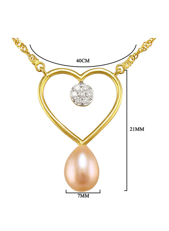 Vera Perla 18k Gold Heart Pendant Necklace for Women, with 0.07ct Genuine Diamonds and Pearl, Rose Gold