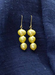 Vera Perla 10 Karat Gold Drop Earrings for Women, with Pearl Stones, Yellow