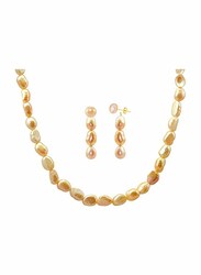 Vera Perla 2-Pieces 10K Gold Jewellery Set for Women, with 37cm Necklace and Earrings, with Pearl Stones, Rose Gold