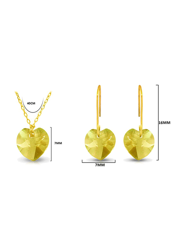 Vera Perla 2-Pieces 10K Solid Yellow Gold Jewellery Set for Women, with Necklace and Earrings, with 7mm Citrine Stone, Gold/Yellow