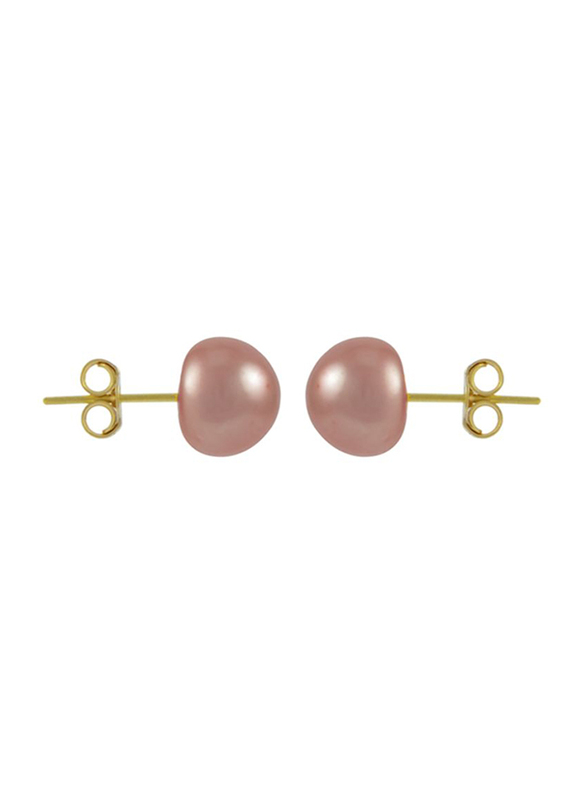 Vera Perla 18K Yellow Gold Stud Earrings for Women, with Pearl Stones, Pink