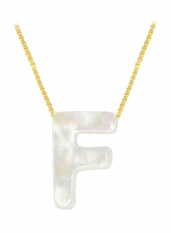 Vera Perla 18k Yellow Gold F Letter Pendant Necklace for Women, with Mother of Pearl Stone, White/Gold