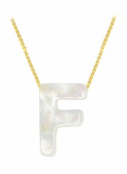 Vera Perla 18k Yellow Gold F Letter Pendant Necklace for Women, with Mother of Pearl Stone, White/Gold