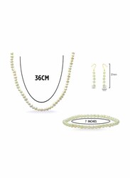 Vera Perla 3-Pieces 18K Gold Jewellery Set for Women, with Necklace, Bracelet and Earrings, with Pearl Stones, White