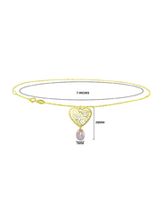 Vera Perla 18K Solid Yellow Gold Chain Bracelet for Women, with Heart and 7mm Drop Pearl Stone, Gold/Purple