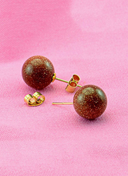 Vera Perla 18K Gold Balls Earrings for Women, with Sunstone, Brown