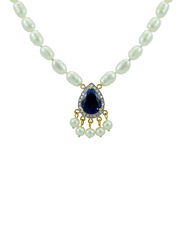 Vera Perla 18K Gold Necklaces for Women, with 0.12ct Diamonds and Royal Indian Sapphire Stone Pendant, White/Blue