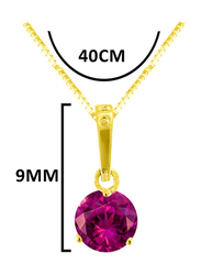 Vera Perla 18K Solid Yellow Gold Necklace for Women, with 9mm Zircon Stone Pendant, Pink/Gold