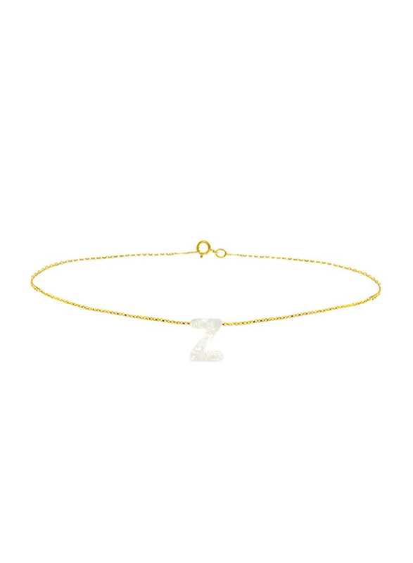 Vera Perla 18K Gold Z Letter Charm Bracelet for Women, with Mother of Pearl Stone, Gold/White
