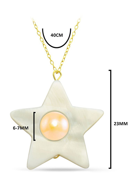 Vera Perla 18K Solid Yellow Gold Simple Pendant Necklace for Women with 6-7mm Mother of Pearl Star Shape, White/Gold