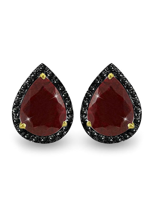Vera Perla 18K Gold Button Earrings for Women, with 0.24 ct Genuine Diamond & Ruby Stone, Red