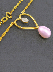 Vera Perla 18k Gold Heart Pendant Necklace for Women, with 0.07ct Genuine Diamonds and Pearl, Purple