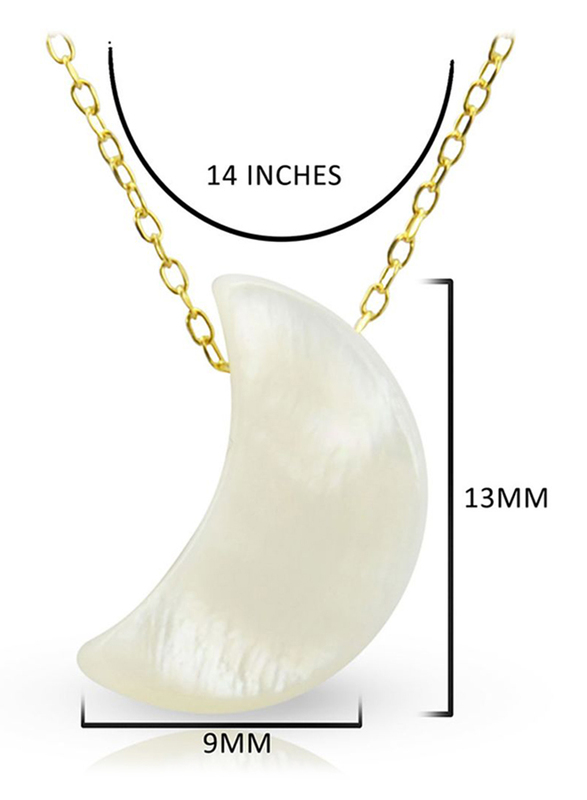 Vera Perla 18K Gold Pendant Necklace for Women with Crescent Shape Mother of Pearl Pendant, White/Gold