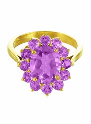 Vera Perla 18K Solid Gold Fashion Ring for Women, with Genuine Amethyst Stone, Purple/Gold, US 7