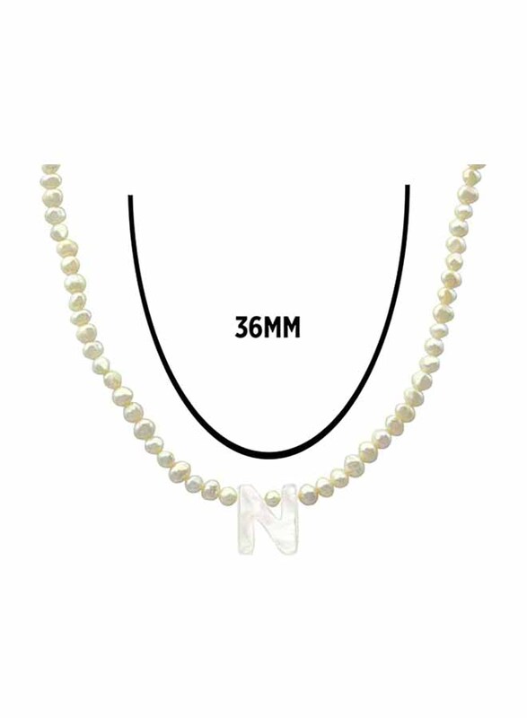 Vera Perla 10K Gold Strand Pendant Necklace for Women, with Letter N and Pearl Stones, White