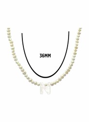 Vera Perla 10K Gold Strand Pendant Necklace for Women, with Letter N and Pearl Stones, White