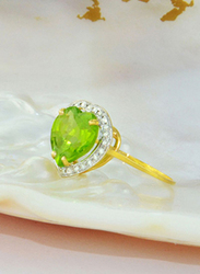 Vera Perla 18K Gold Fashion Ring for Women, with 0.14 ct Diamonds and Heart Cut Peridot Stone, Green/Gold/White, US 6.5