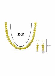 Vera Perla 2-Pieces 18K Yellow Gold Strand Jewellery Set for Women, with Necklace and Earrings, with Pearl Stones, Gold