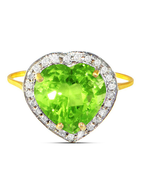 Vera Perla 18K Gold Fashion Ring for Women, with 0.14 ct Diamonds and Heart Cut Peridot Stone, Green/Gold/White, US 6.5