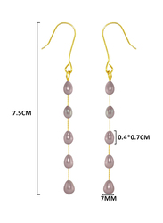 Vera Perla 18K Gold Opera Drop Earrings for Women, with 7mm Pearl Stone, Grey/Gold