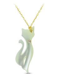 Vera Perla 18K Gold Pendant Necklace for Women, with Cat Crystal Mother of Pearl Stone, White