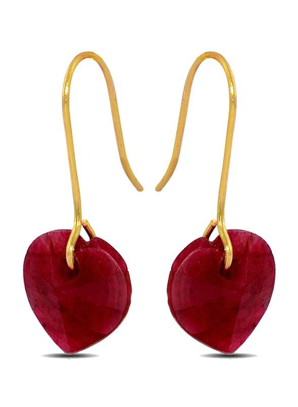 Vera Perla 10K Gold Drop Earrings for Women, with Ruby Heart Stone, Red