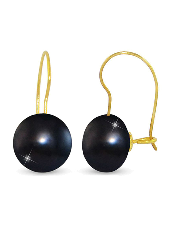 Vera Perla 18K Gold Drop Earrings for Women, with 7mm Pearl Stone, Black/Gold
