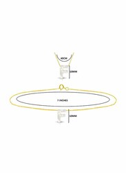 Vera Perla 2-Pieces 18k Yellow Gold F Letter Jewellery Set for Women, with Necklace and Earrings, with Mother of Pearl Stone, Gold/White