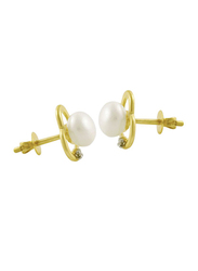 Vera Perla 18K Gold Stud Earrings for Women, with Heart Shape 0.02 ct Diamonds Pearls Stone, White/Gold