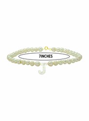 Vera Perla 18K Gold Strand Beaded Bracelet for Women, with Letter J Mother of Pearl and Pearl Stone, White