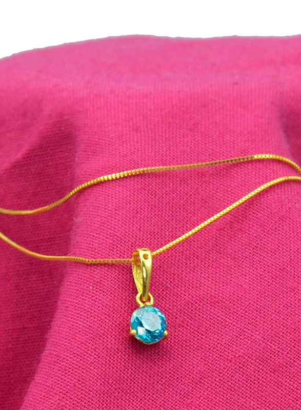Vera Perla 18K Solid Yellow Gold Necklace for Women, with 9mm Zircon Stone Pendant, Blue/Gold