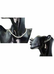 Vera Perla 2-Pieces 10K Gold Strand Jewellery Set for Women, with Necklace and Earrings, with Pearl Stones, White