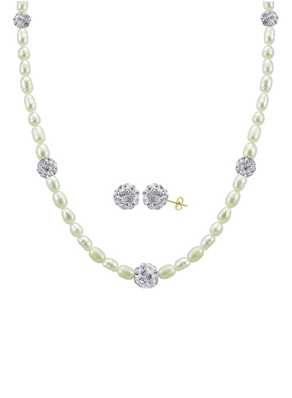 

Vera Perla 2-Pieces 18K Gold Strand Jewellery Set for Women, with Built-in Gradual Crystal Balls and Pearl, White