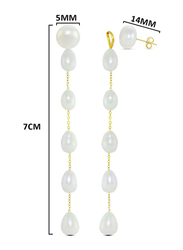 Vera Perla 18K Solid Yellow Gold Simple Dangle Earrings for Women, with Detachable 7mm Pearls Stone, White/Gold