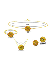 Vera Perla 4-Pieces 10K Solid Gold Earring, Bracelet, Ring and Necklace Set for Women, with 10 mm Crystal Ball, Gold/Green/Orange