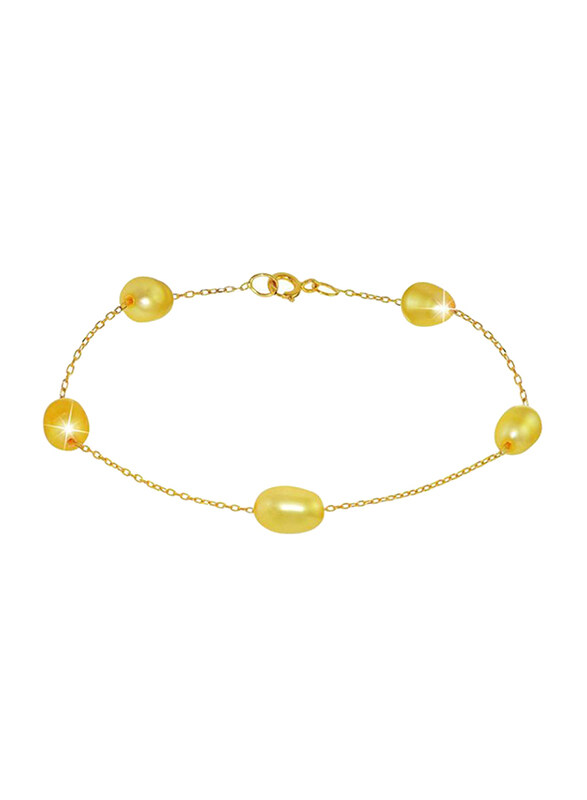 Vera Perla 18K Gold Chain Bracelet for Women, with Pearl Stone, Gold/Yellow