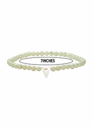 Vera Perla Elastic Stretch Bracelet for Women, with Letter V Mother of Pearl and Pearl Stone, White