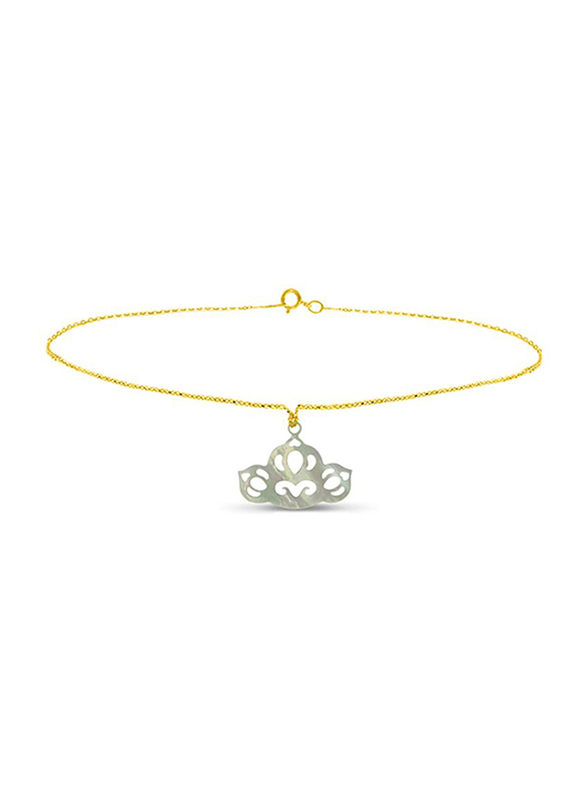 Vera Perla 18K Gold Chain Bracelet for Women, with Tiara Shape Mother of Pearl Stone, Gold/Jade